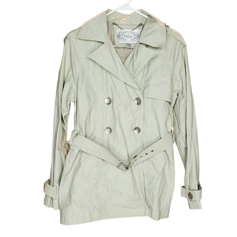 Chill Couture Beige Double Breasted Trench Coat Belted Large